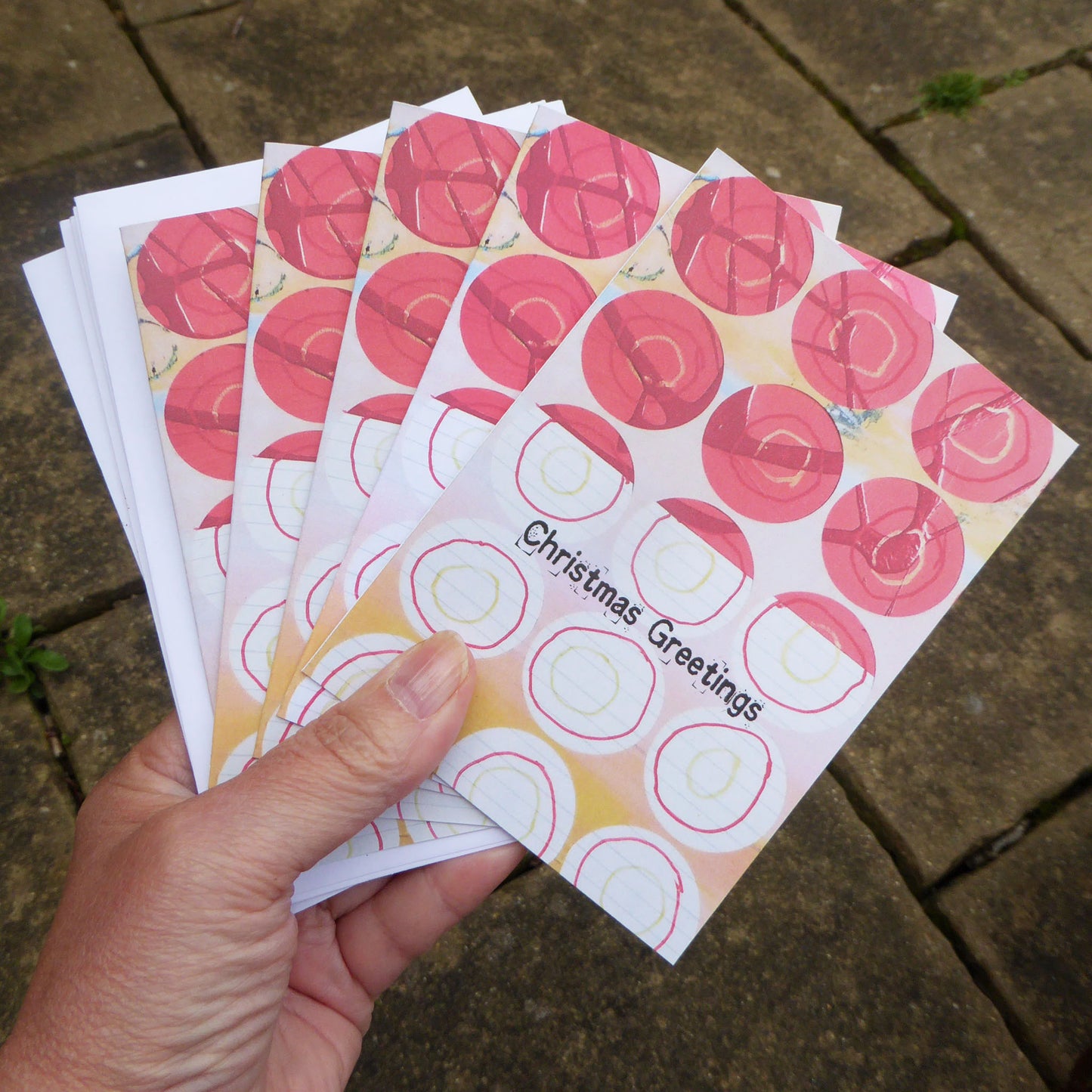 Christmas Cards - Pack of Five - Non Religious - reproduction of original Artwork - Abstract design - Recycled - Handmade - by Norfolk based artist Debbie Osborn