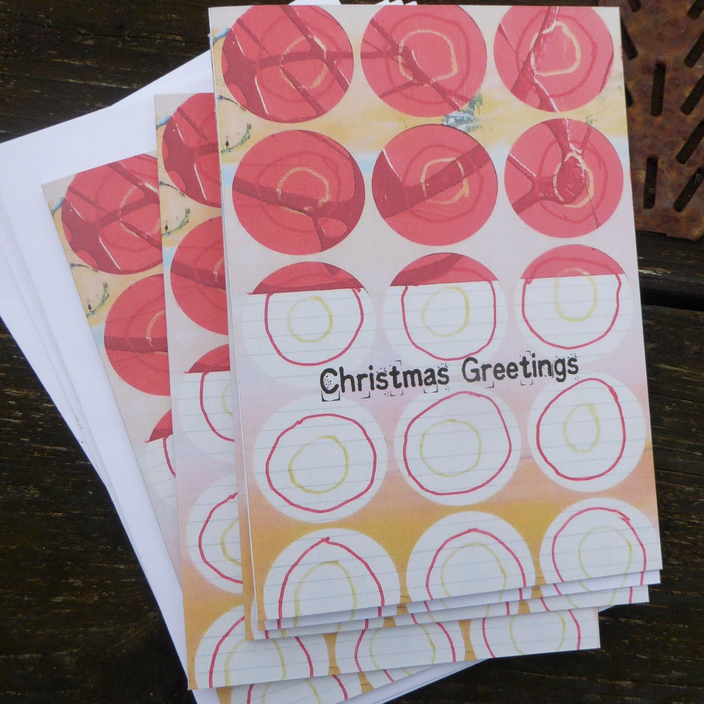 Christmas Cards - Pack of Five - Non Religious - reproduction of original Artwork - Abstract design - Recycled - Handmade - by Norfolk based artist Debbie Osborn