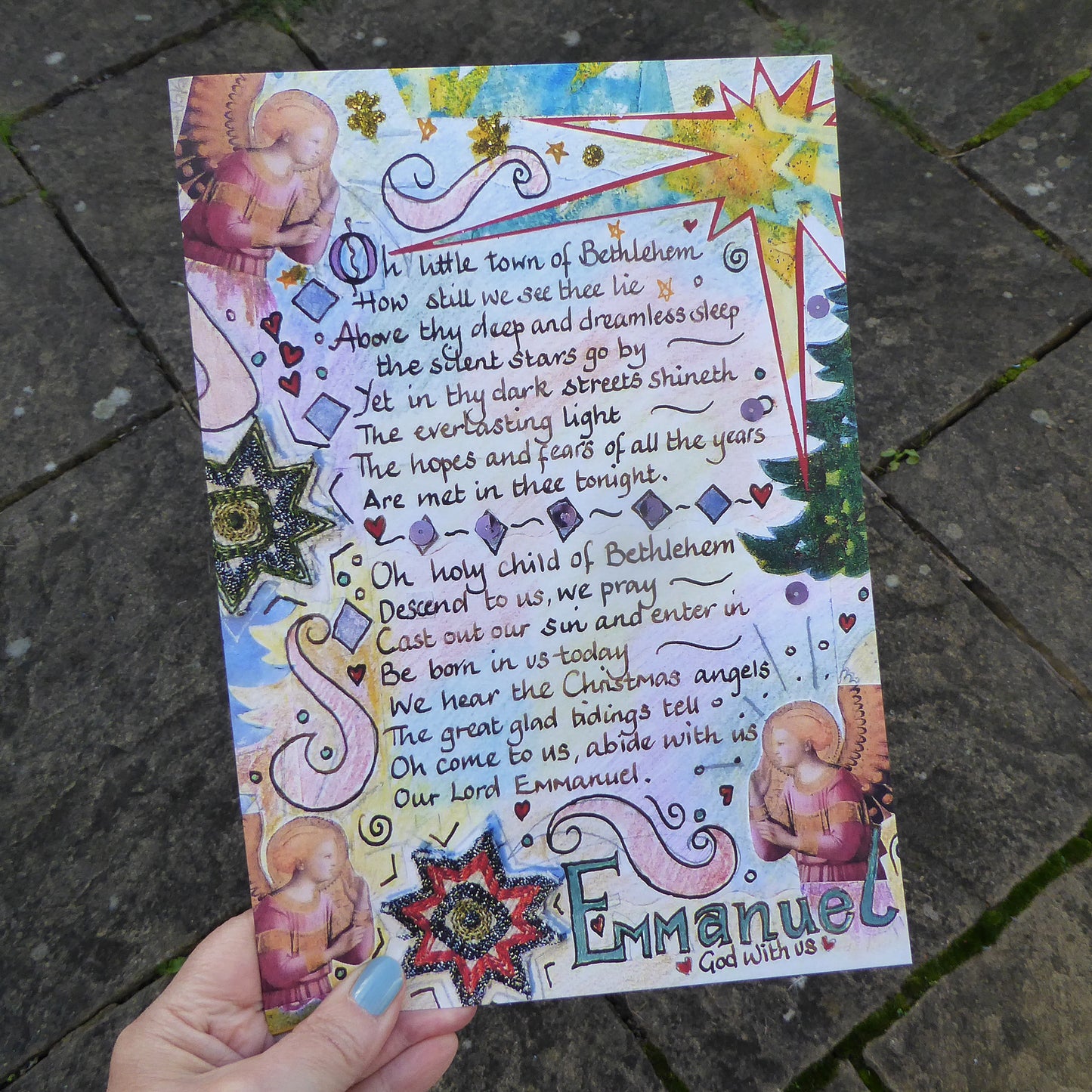Single - extra large - A4 - Christmas card - group greetings card - church group - blank inside - by Norfolk based artist Debbie Osborn