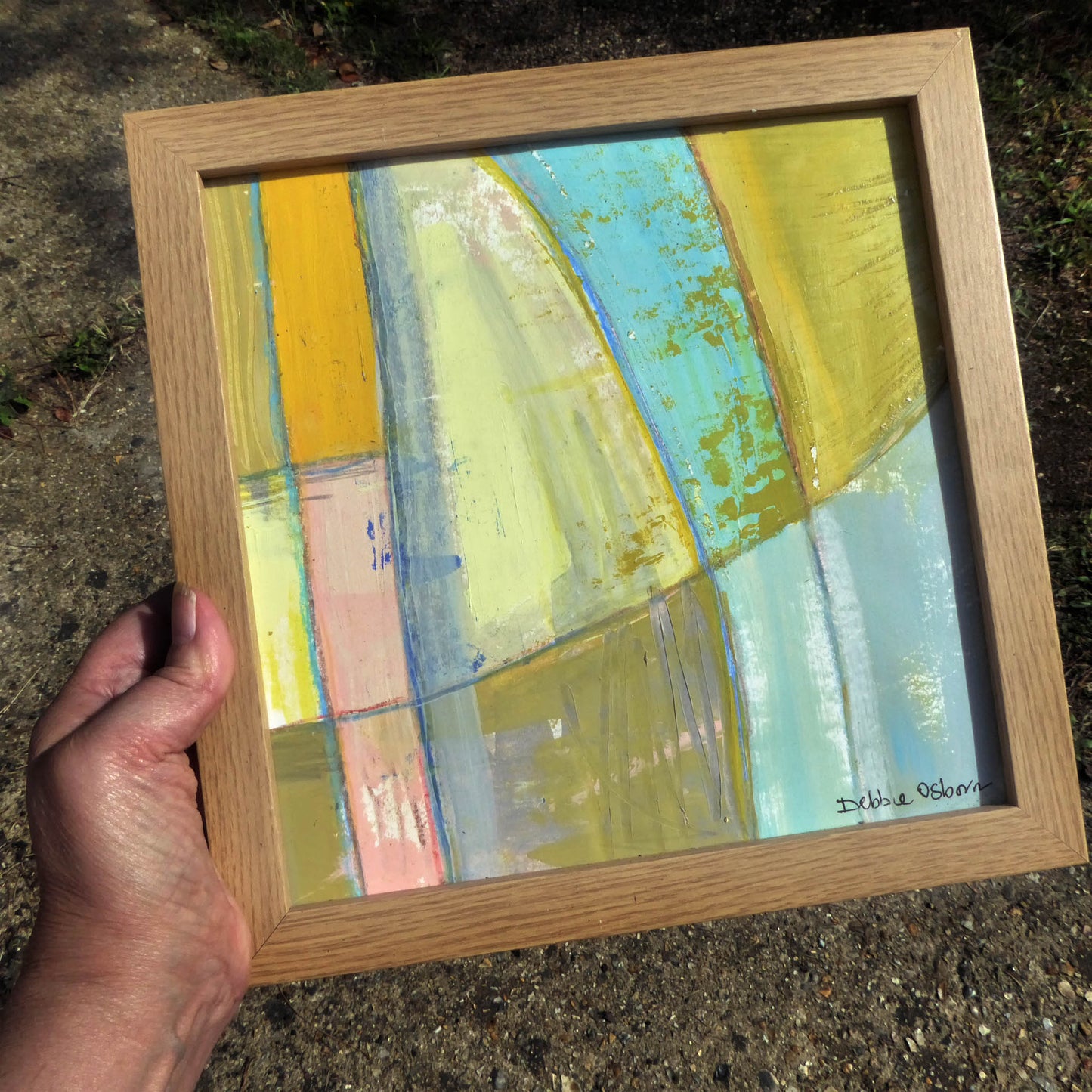 Untitled pink and blue abstract - Framed Acrylic Painting - by Norfolk based artist Debbie Osborn