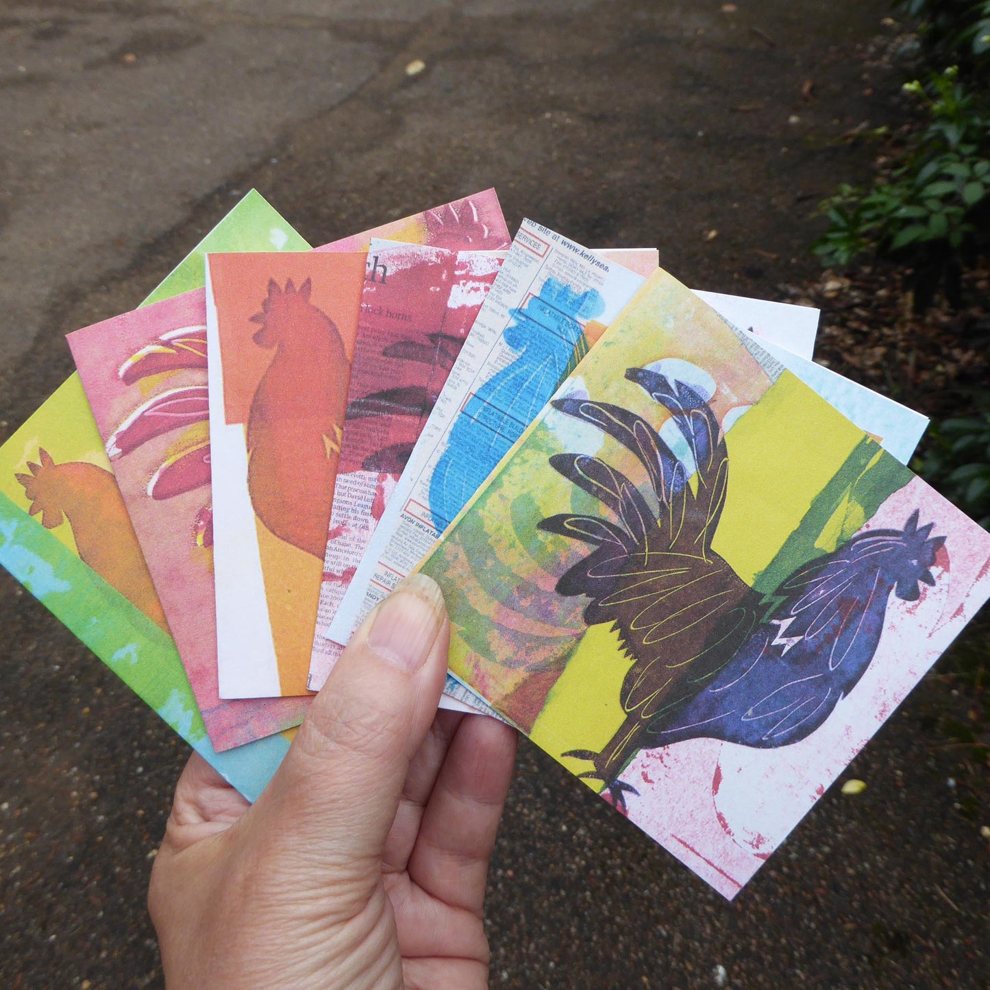 Tin of 6 Greetings Cards - Note cards - Chickens - recycled - Handmade - by Norfolk based artist Debbie Osborn