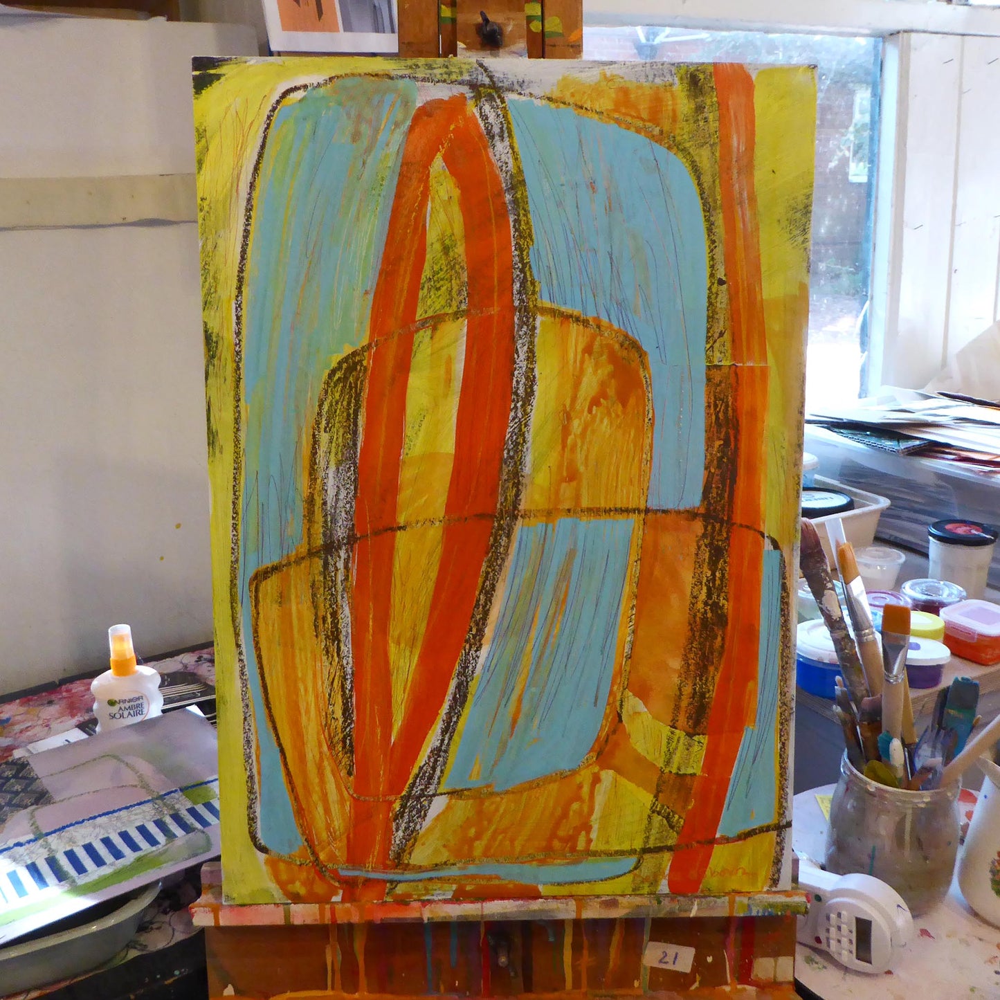 Series in Blue and Gold #1 - mixed media on board - Original Artwork by Norfolk based artist Debbie Osborn
