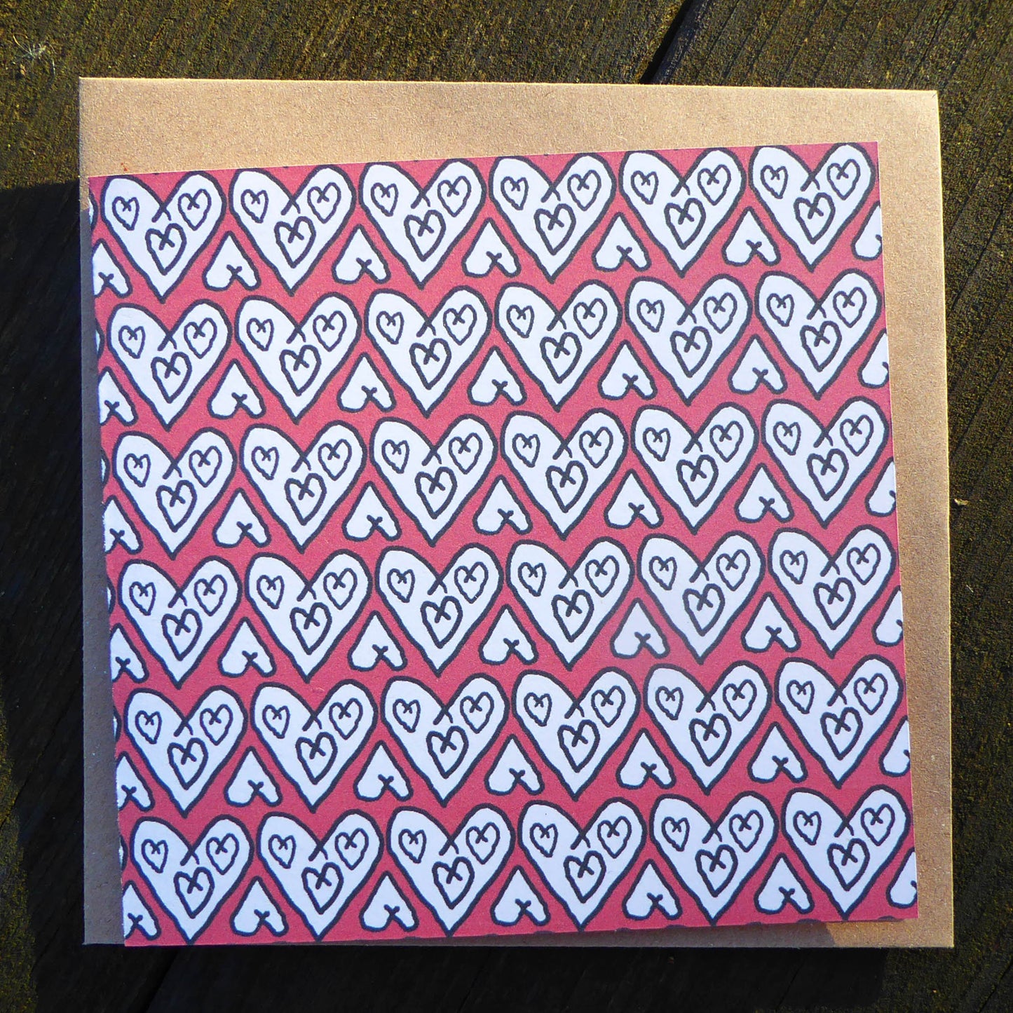 Single Greetings card - hearts - Love - valentine - wedding - Engagement - Handmade - by Norfolk based artist Debbie Osborn