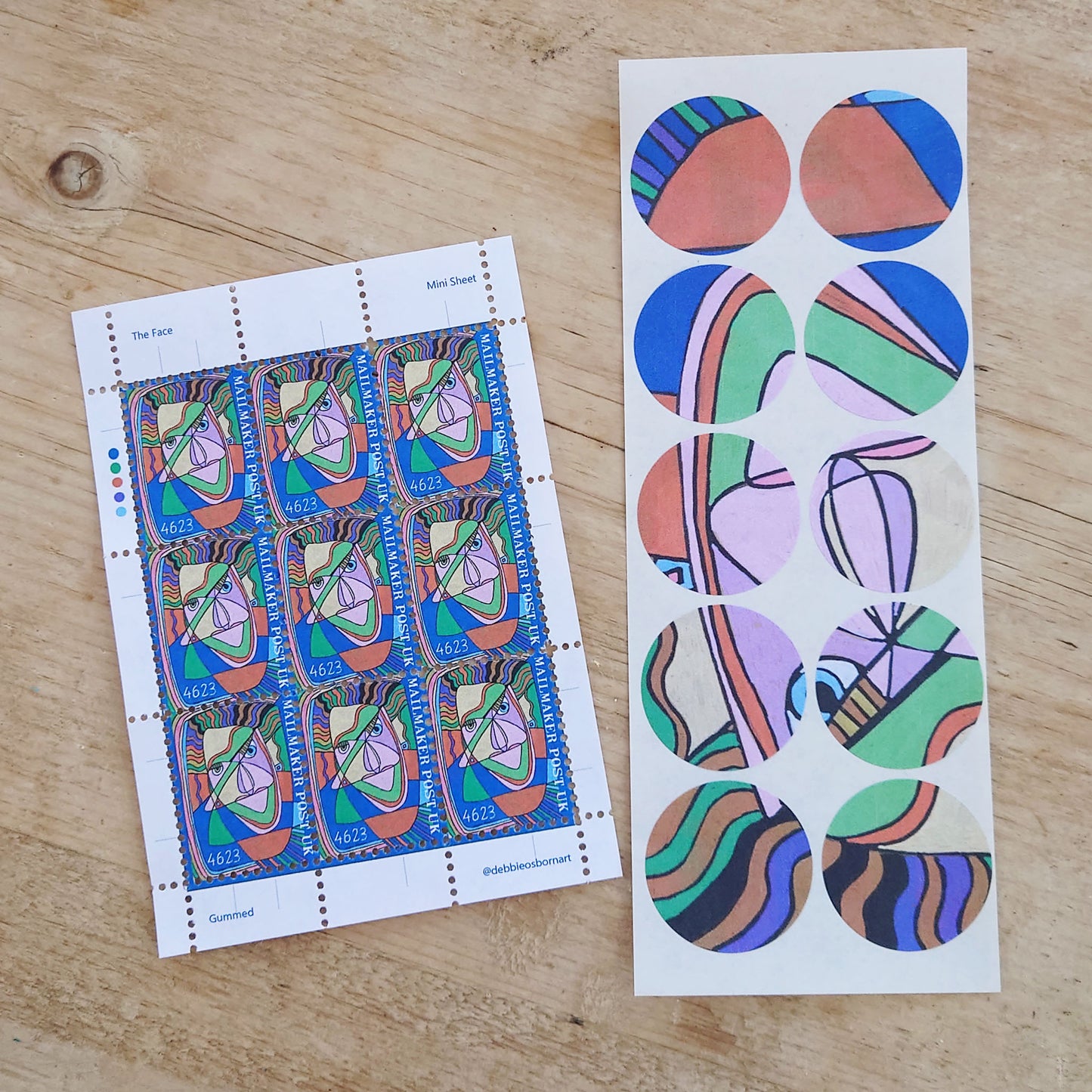 'Face' - Letter Writing Set with Faux Postage Stamps - Reproduction of an original drawing - recycled - Handmade - by Norfolk based artist Debbie Osborn