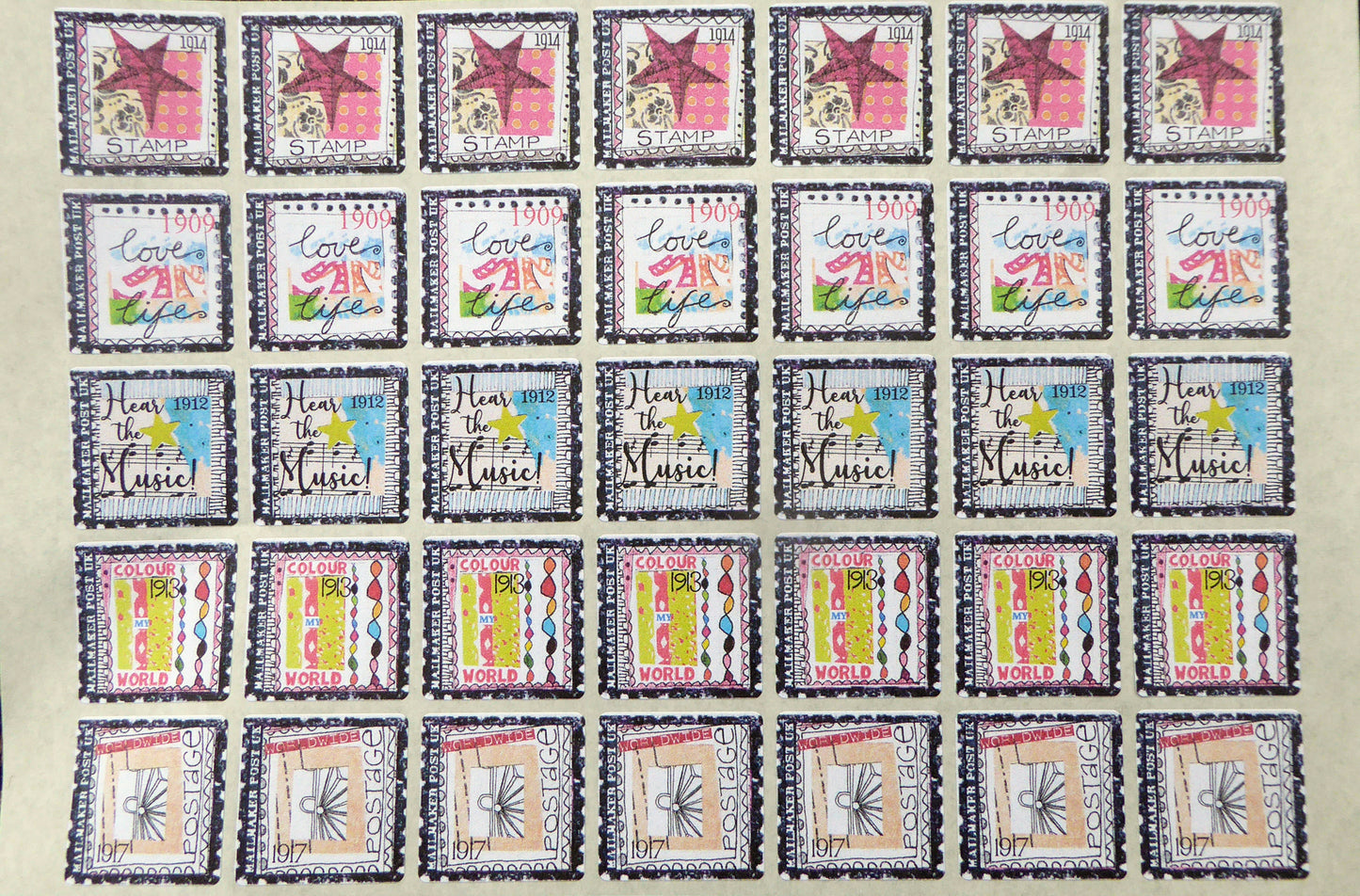 Faux Postage Stamps - Cinderella Stamps - Mail Art - Handmade by Norfolk Artist Debbie Osborn