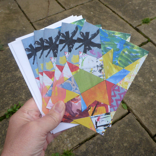 Christmas Cards - Pack of Five - Non Religious - reproduction of original Artwork - Star - Recycled - Handmade - by Norfolk based artist Debbie Osborn