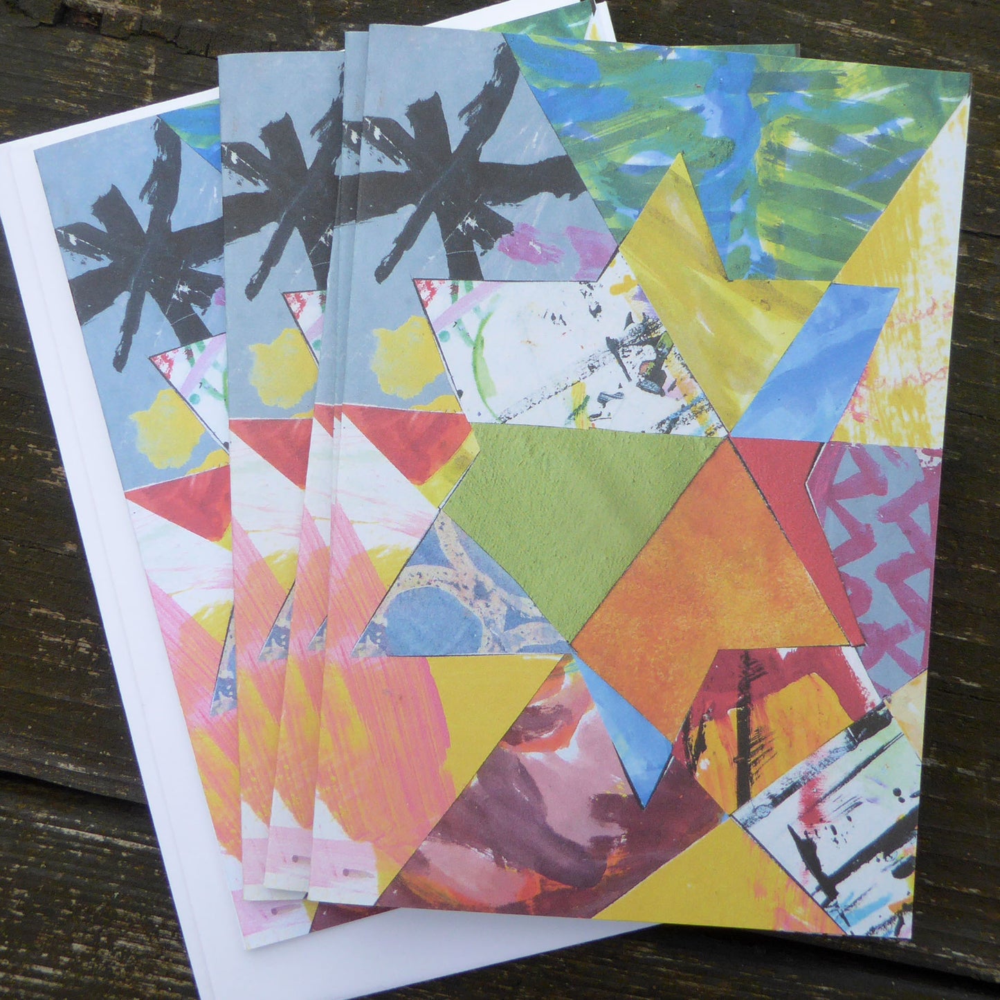 Christmas Cards - Pack of Five - Non Religious - reproduction of original Artwork - Star - Recycled - Handmade - by Norfolk based artist Debbie Osborn