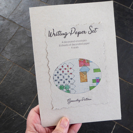 Geometry Pattern - Letter Writing Set - recycled - Handmade - by Norfolk based artist Debbie Osborn