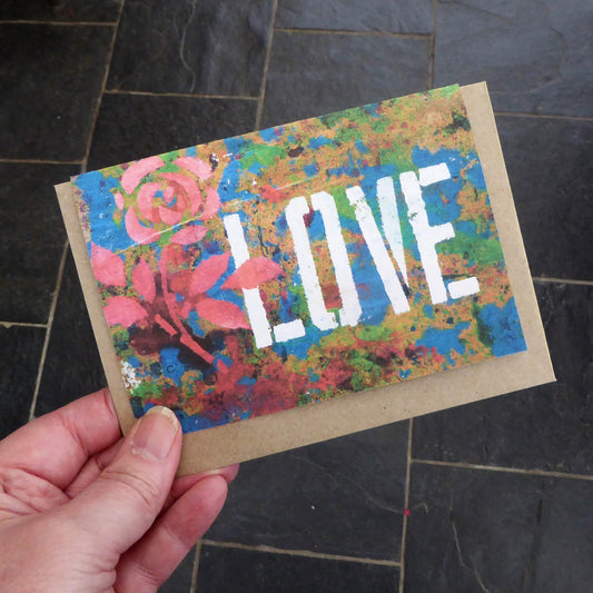 Single Greetings Card - Valentine - Love - Recycled - Handmade - by Norfolk based artist Debbie Osborn