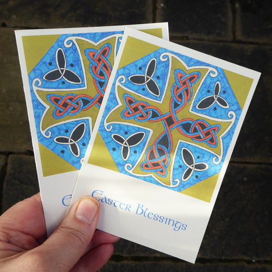 Easter Cards  - Pack of two - Celtic Cross - Easter Blessings- Religious - reproduction of original Artwork - Recycled - Handmade - by Norfolk based artist Debbie Osborn