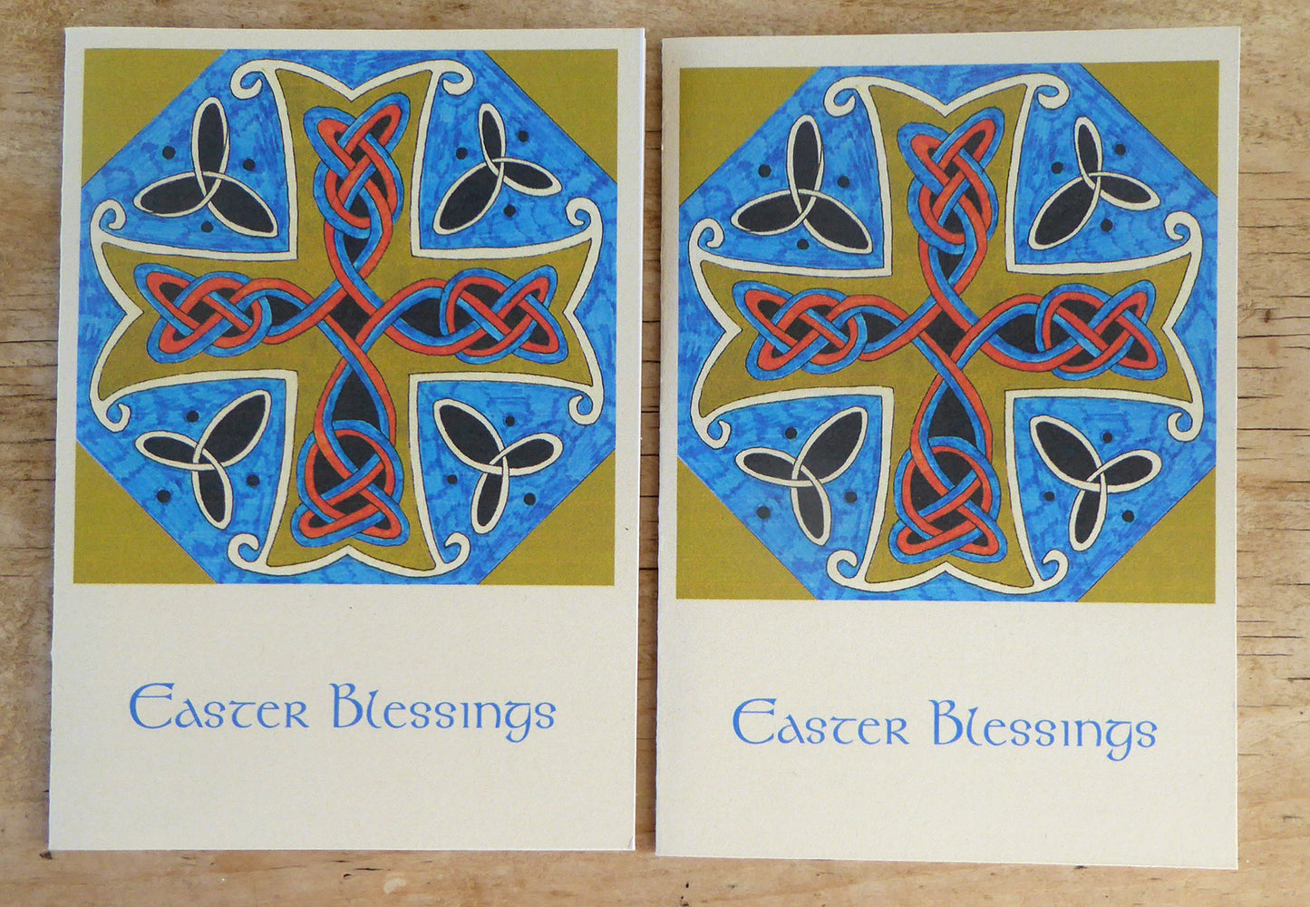 Easter Cards  - Pack of two - Celtic Cross - Easter Blessings- Religious - reproduction of original Artwork - Recycled - Handmade - by Norfolk based artist Debbie Osborn