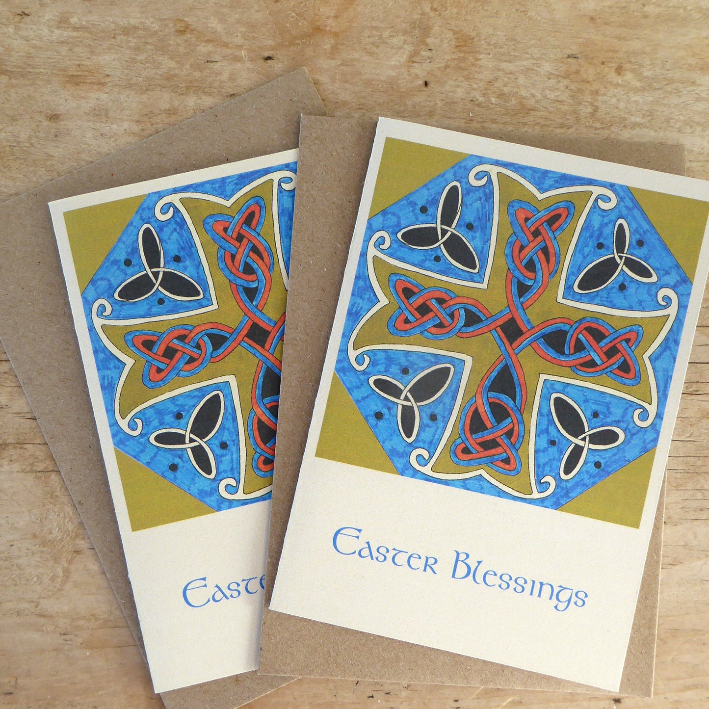 Easter Cards  - Pack of two - Celtic Cross - Easter Blessings- Religious - reproduction of original Artwork - Recycled - Handmade - by Norfolk based artist Debbie Osborn