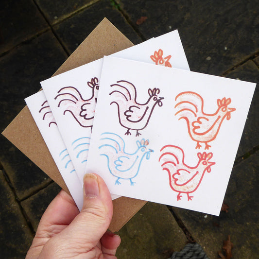 Pack of 3 - Happy Spring Cards - chickens - Handmade - by Norfolk based artist Debbie Osborn