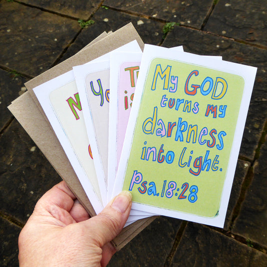 Pack of 4 scripture Cards - Baptism - confirmation - recycled - Handmade - by Norfolk based artist Debbie Osborn