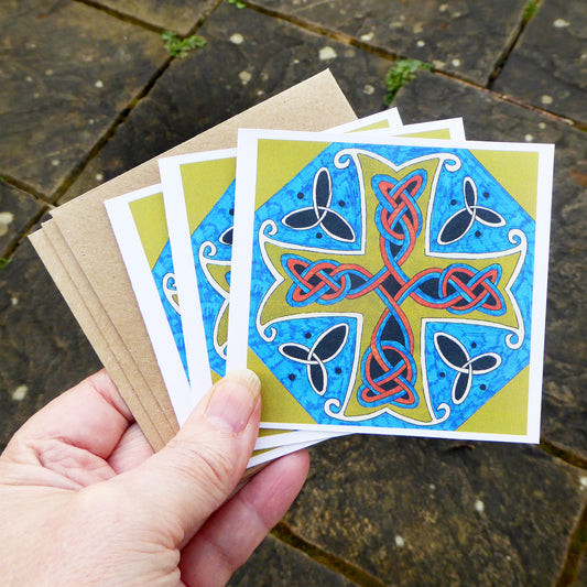 Pack of 3 Celtic Cross Cards - Baptism - confirmation - recycled - Handmade - by Norfolk based artist Debbie Osborn