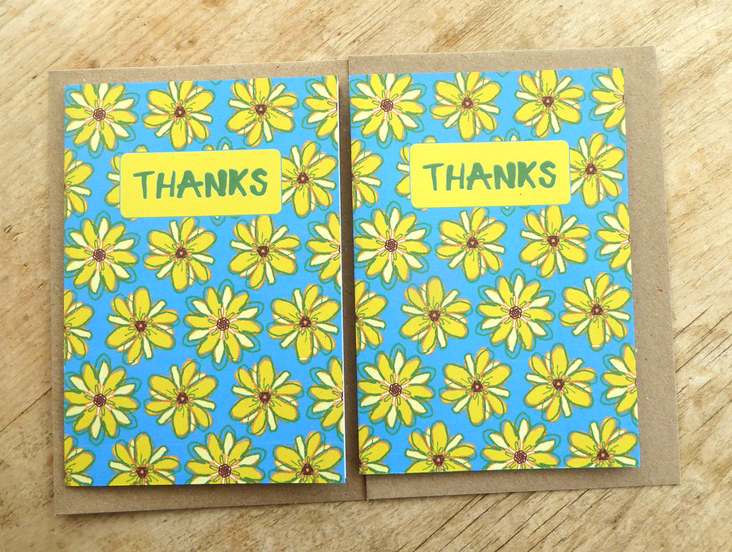 Thanks  - Pack of two Thank you Cards  - reproduction of original Artwork - Recycled - Handmade - by Norfolk based artist Debbie Osborn
