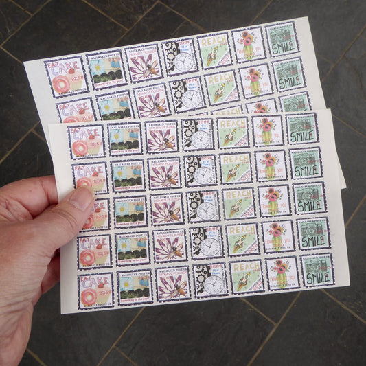 Faux Postage Stamps - Cake - Cinderella Stamps - Mail Art - Snail Mail - Handmade by Norfolk Artist Debbie Osborn