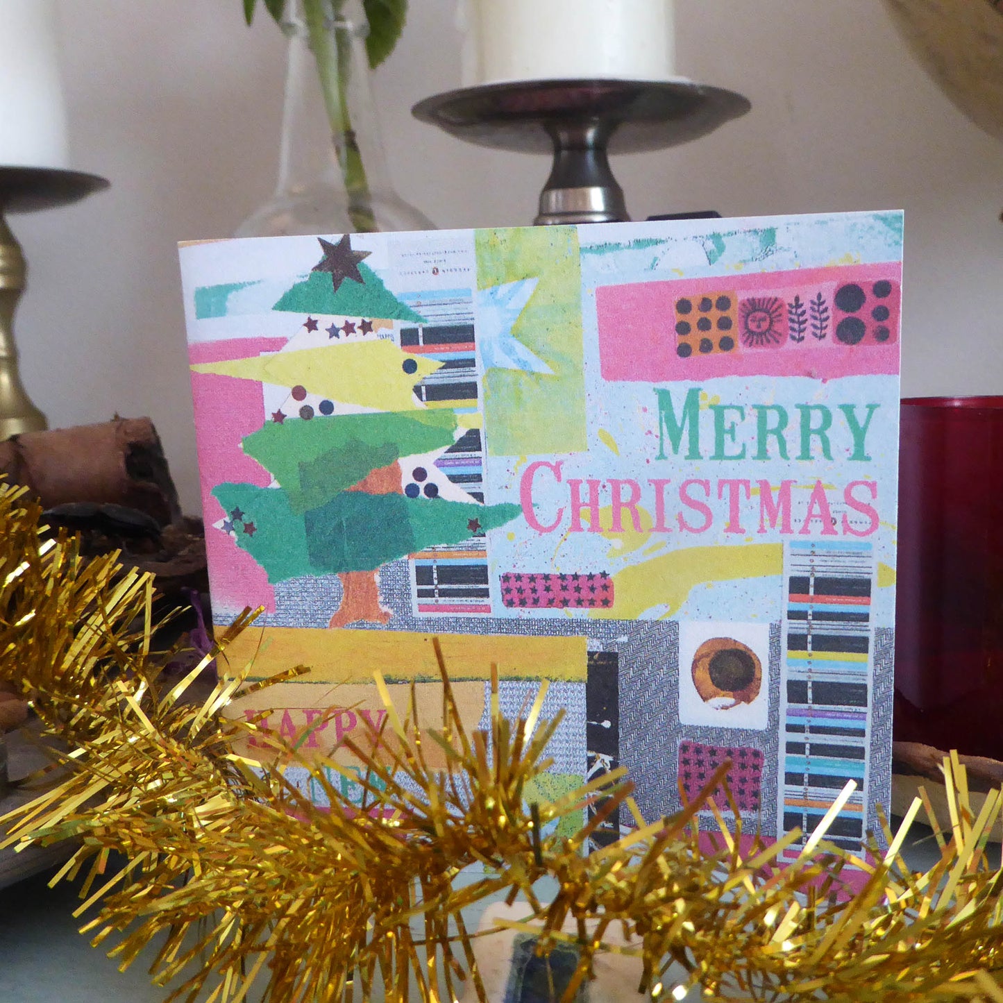 pack of 6 Greetings Cards - Note cards - Merry Christmas - recycled - Handmade - by Norfolk based artist Debbie Osborn