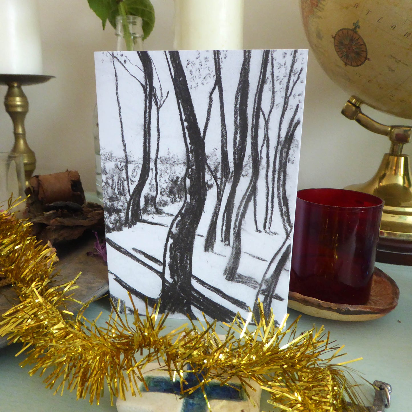 Christmas Cards - Pack of Five - Winter Tree Study - reproduction of original charcoal drawing - Recycled - Handmade - by Norfolk based artist Debbie Osborn