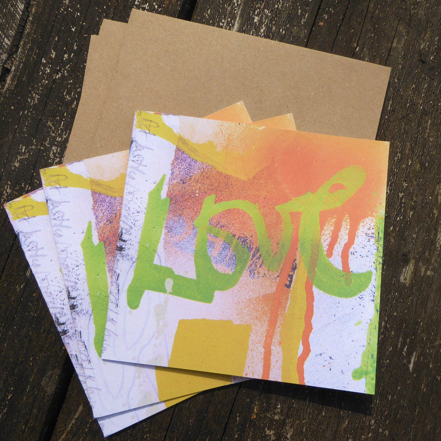 Pack of 3 Christmas Cards - Greetings cards - Love - recycled - Handmade - by Norfolk based artist Debbie Osborn