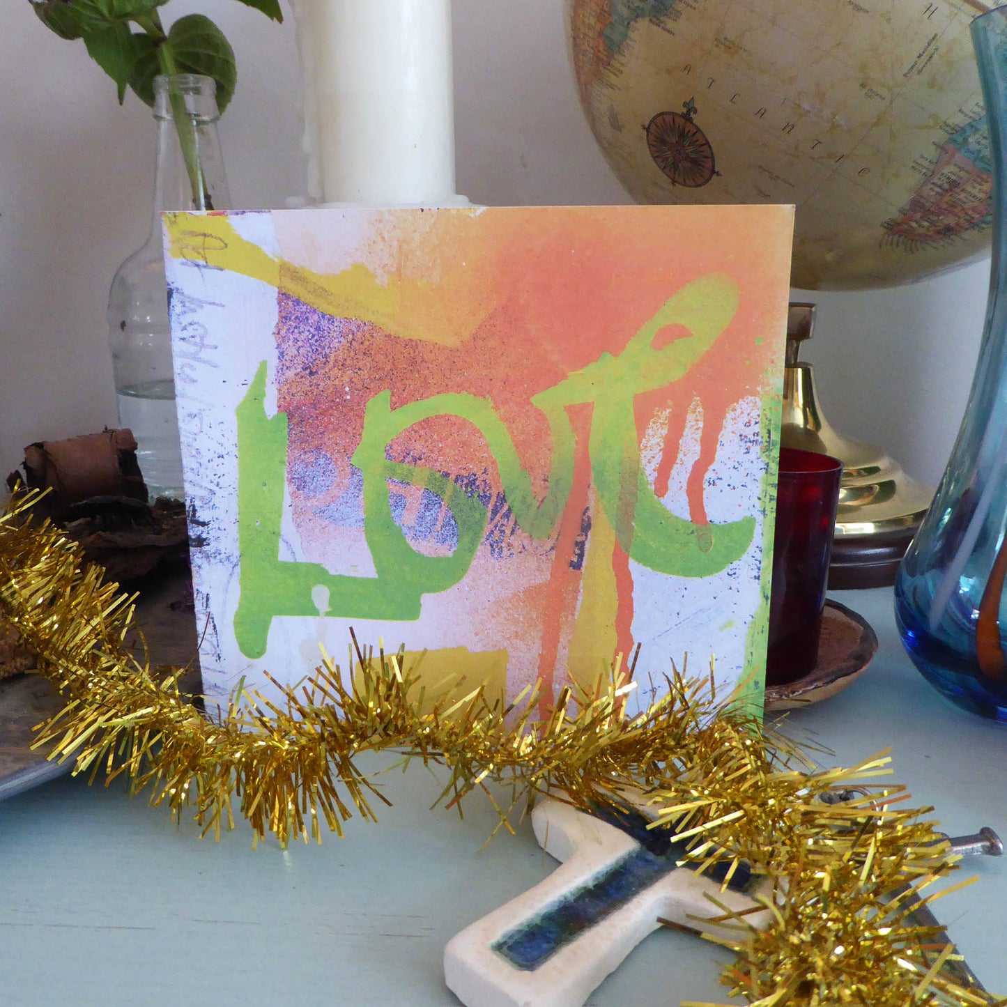 Pack of 3 Christmas Cards - Greetings cards - Love - recycled - Handmade - by Norfolk based artist Debbie Osborn