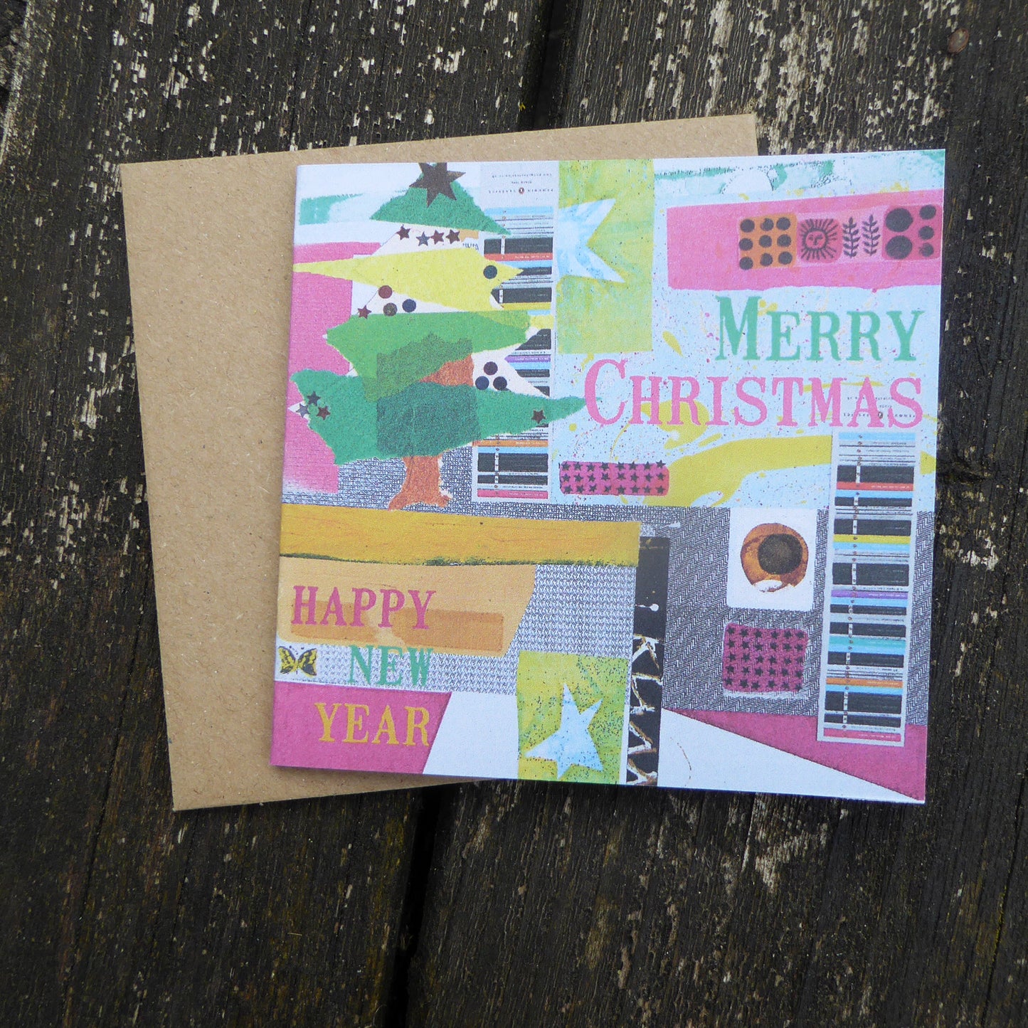 pack of 6 Greetings Cards - Note cards - Merry Christmas - recycled - Handmade - by Norfolk based artist Debbie Osborn