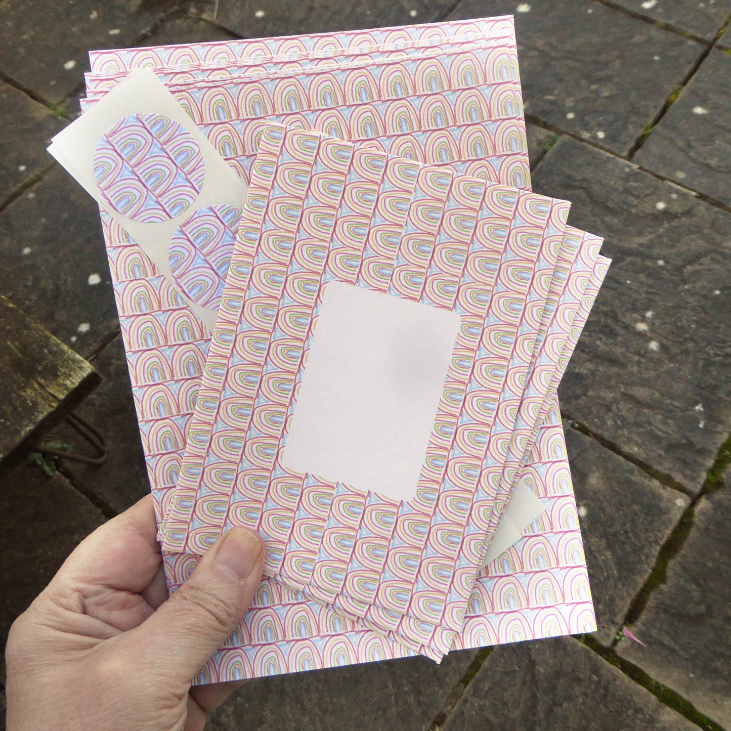 'Rainbow' - Letter Writing Set - recycled - Handmade - by Norfolk based artist Debbie Osborn -  New compostable packaging