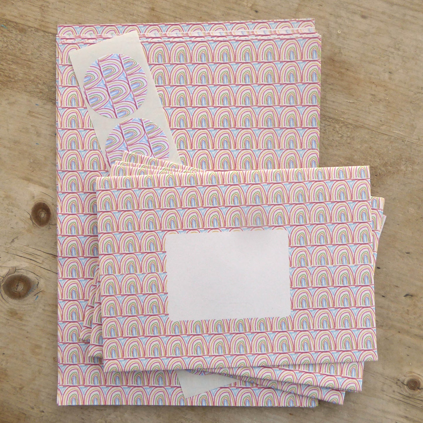 'Rainbow' - Letter Writing Set - recycled - Handmade - by Norfolk based artist Debbie Osborn -  New compostable packaging