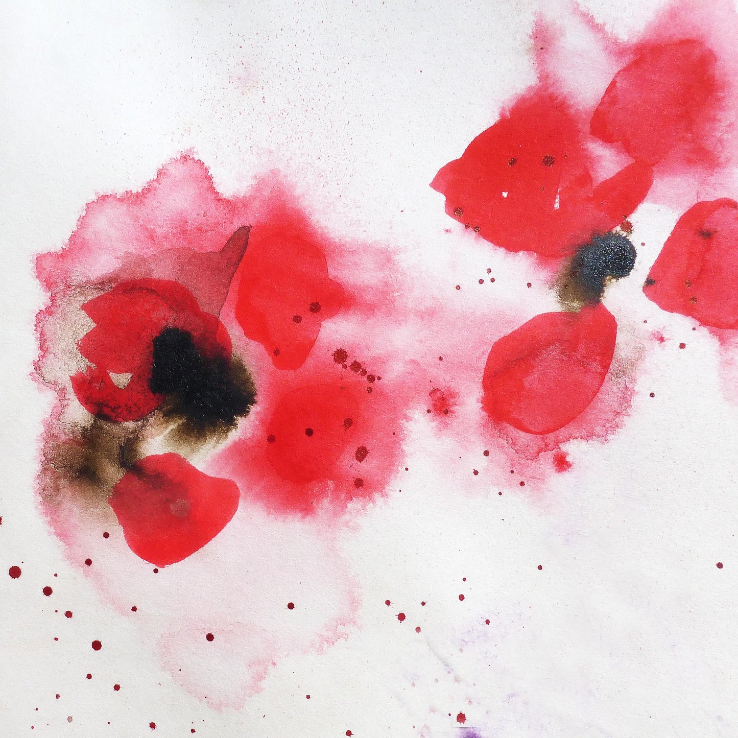 Single Greetings card - Red Poppies - High Quality - Handmade - by Norfolk based artist Debbie Osborn