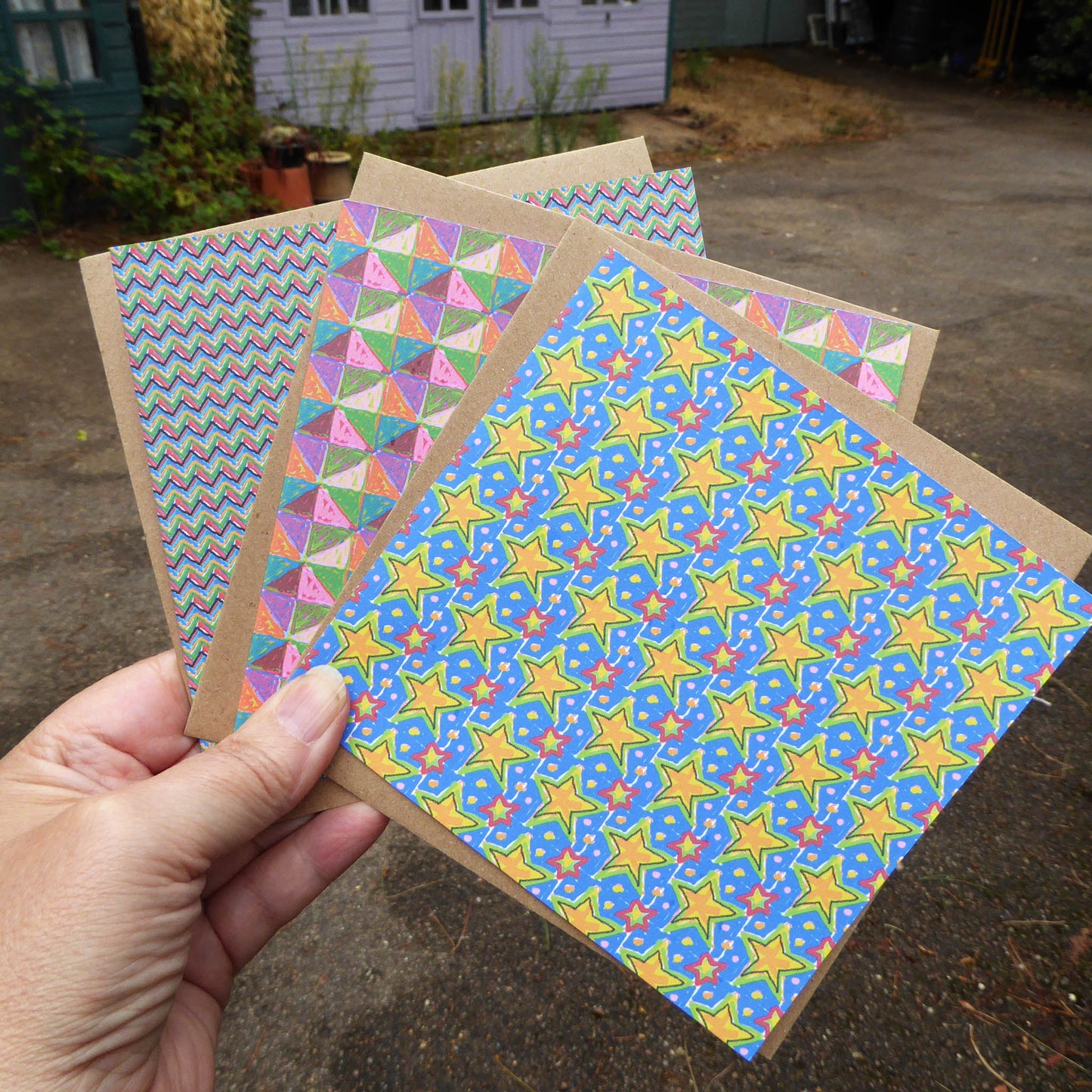 Set of 3 Greetings Cards - Dark - recycled - Handmade - by Norfolk based artist Debbie Osborn