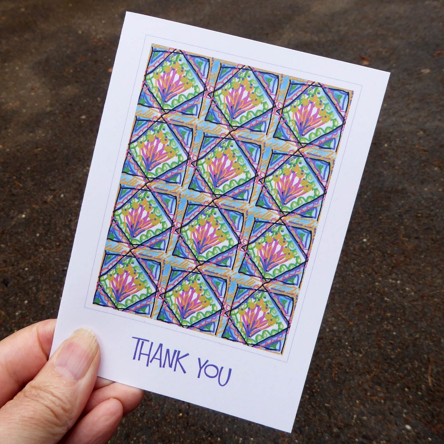 Single Greetings Card - Thank you - Recycled - Handmade - by Norfolk based artist Debbie Osborn