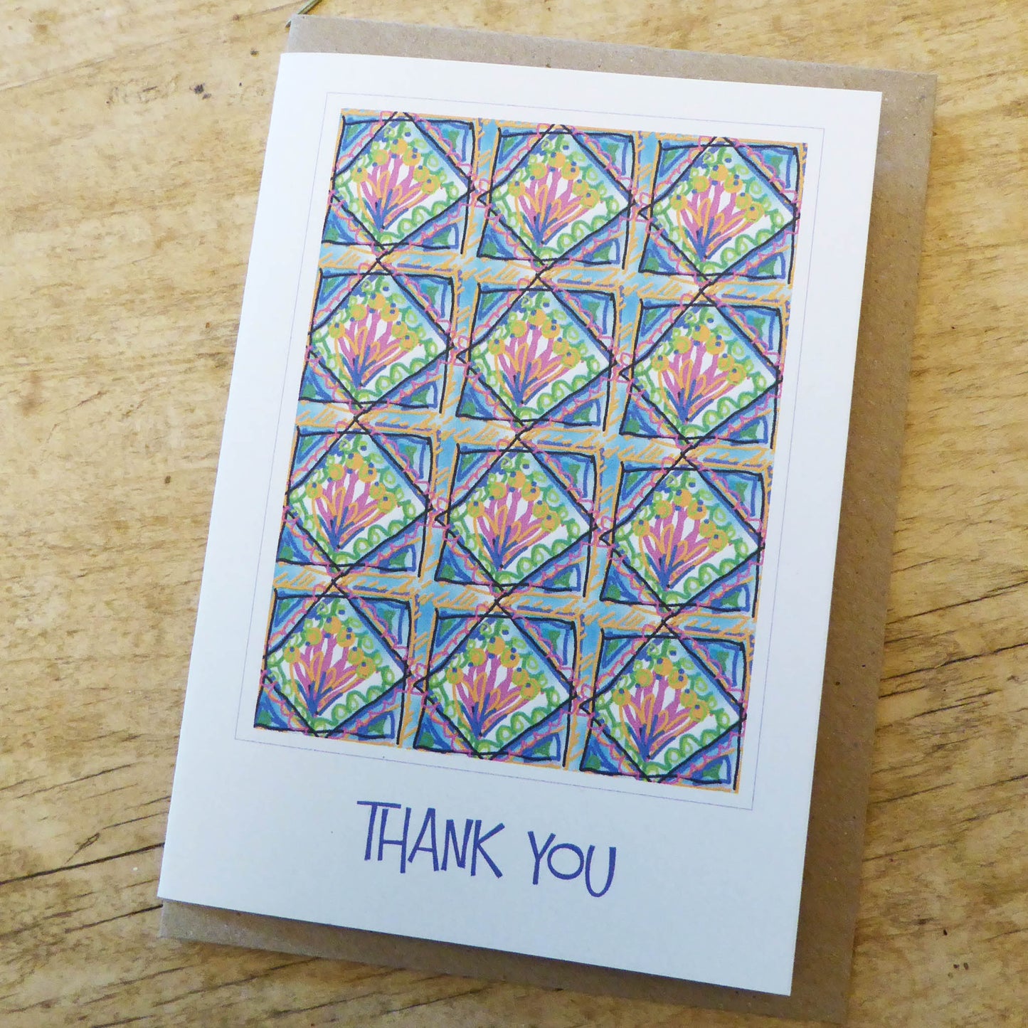 Single Greetings Card - Thank you - Recycled - Handmade - by Norfolk based artist Debbie Osborn