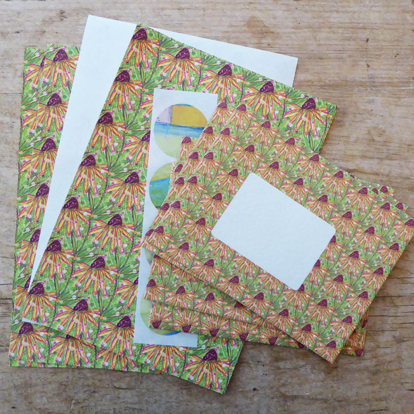 'Echinacea' - Letter Writing Set - recycled - Handmade - by Norfolk based artist Debbie Osborn