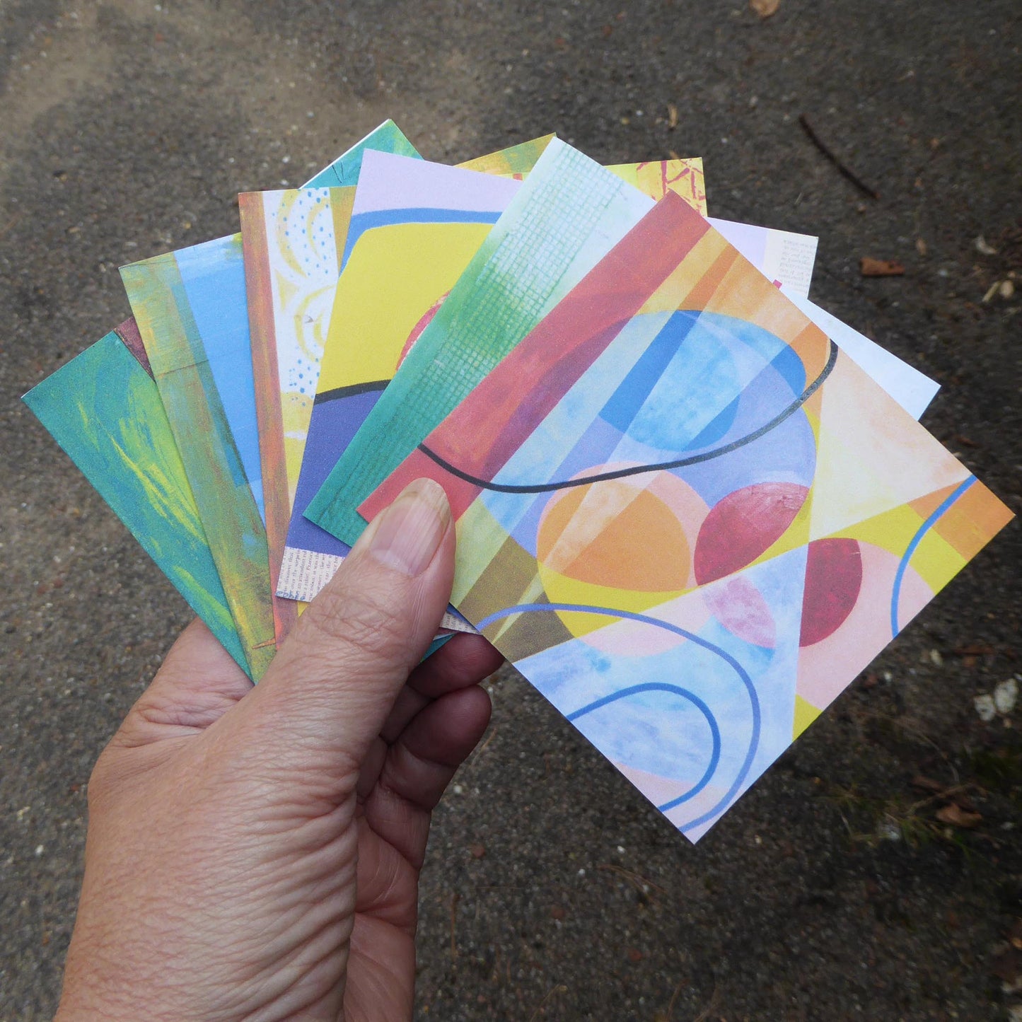 Tin of 6 Greetings Cards - Note cards - Abstract - recycled - Handmade -by Norfolk based artist Debbie Osborn