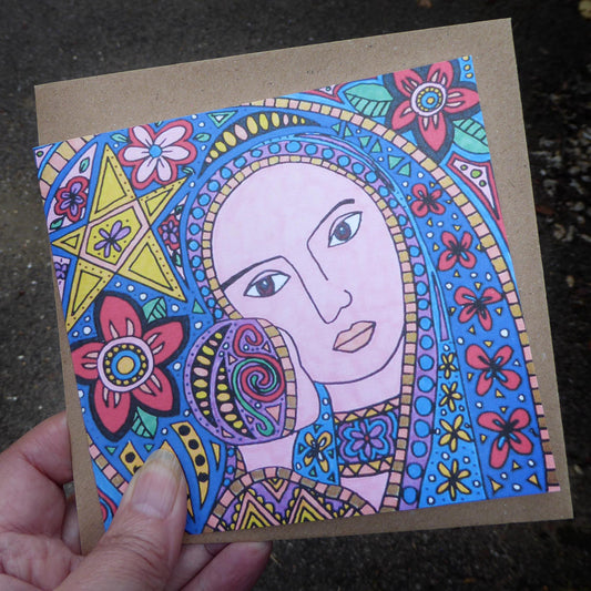 Single Greetings card -Madonna and Child - Christmas - Religious - Handmade - by Norfolk based artist Debbie Osborn
