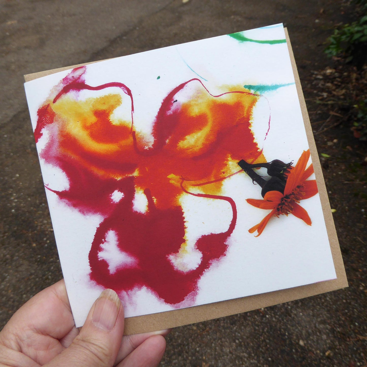 Single Greetings card - 'Nasturtium' - High Quality - Handmade - by Norfolk based artist Debbie Osborn