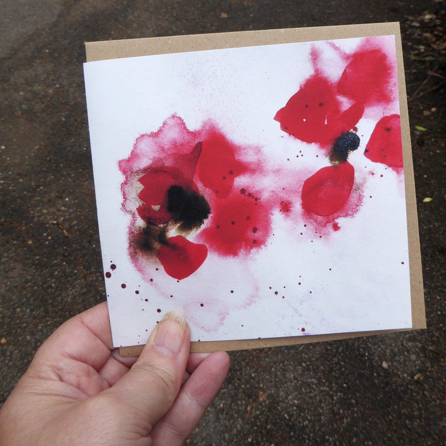 Single Greetings card - Red Poppies - High Quality - Handmade - by Norfolk based artist Debbie Osborn