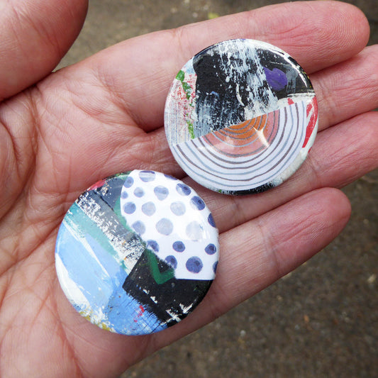 Pack of two - collage - Button Badges - Black and blue - Handmade