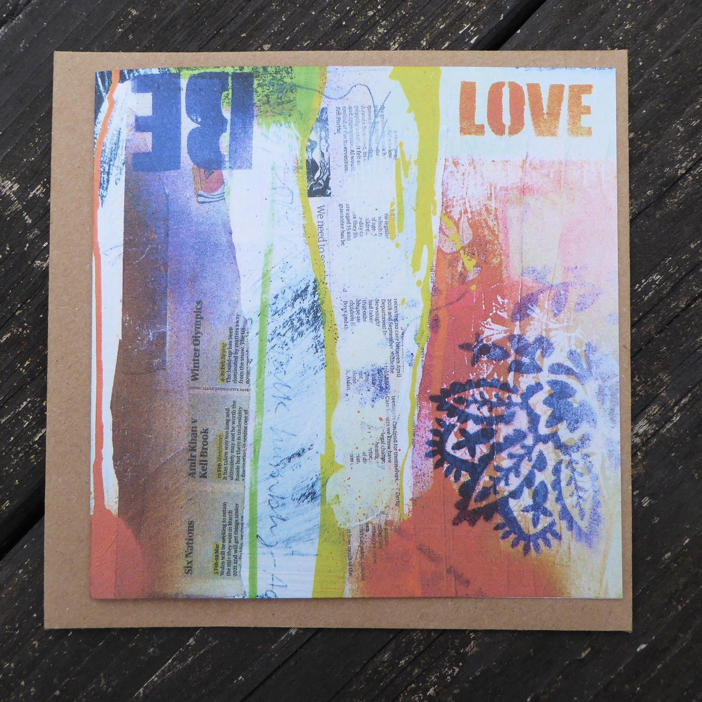 Single greetings card - re-cycled - blank inside - by Norfolk based artist Debbie Osborn