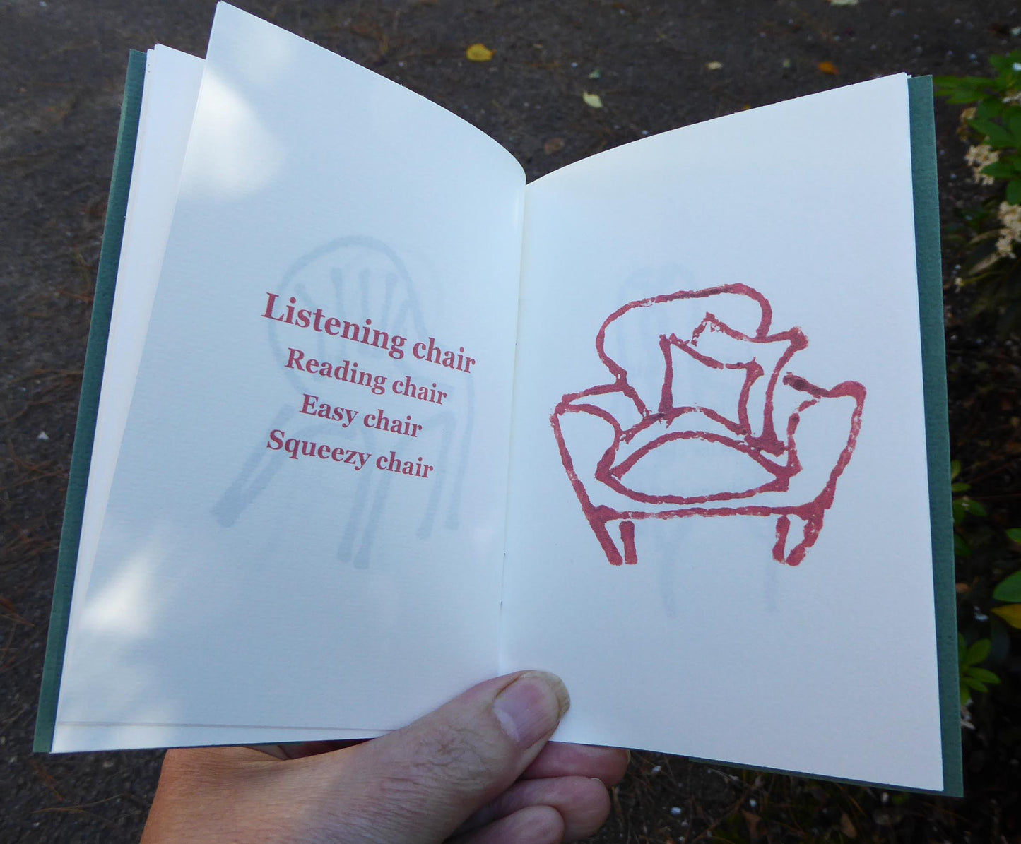 Artists Book - 'Chair Sketches' - Reproduction block prints and short poems - handmade - by Norfolk based artist Debbie Osborn