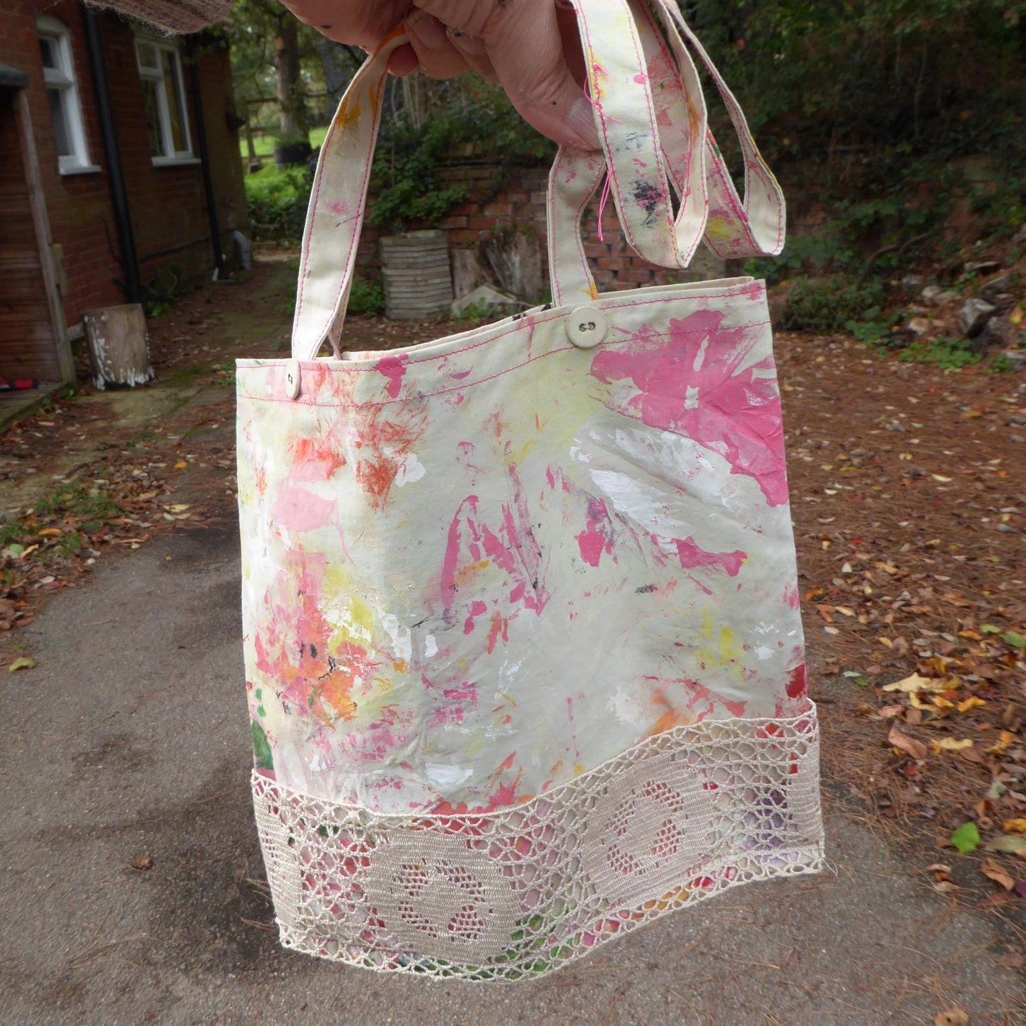 Studio Tote Bag - With Lace - Handmade - Recycled - Shopping bag - gift