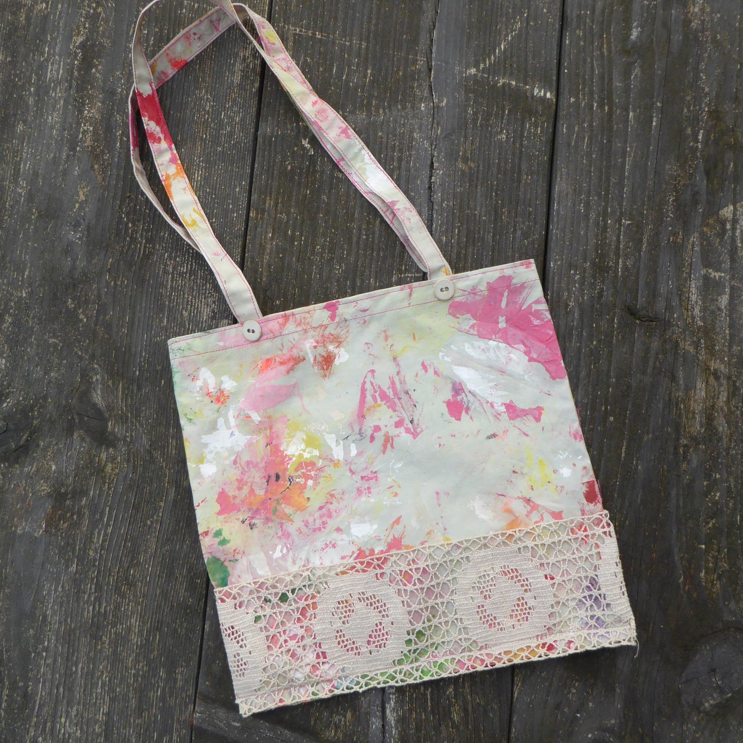 Studio Tote Bag - With Lace - Handmade - Recycled - Shopping bag - gift