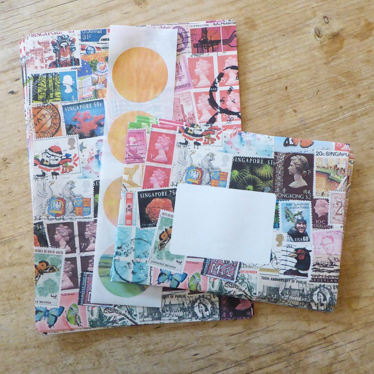 'Postage Stamps' Letter Writing Set - recycled - Handmade - by Norfolk based artist Debbie Osborn