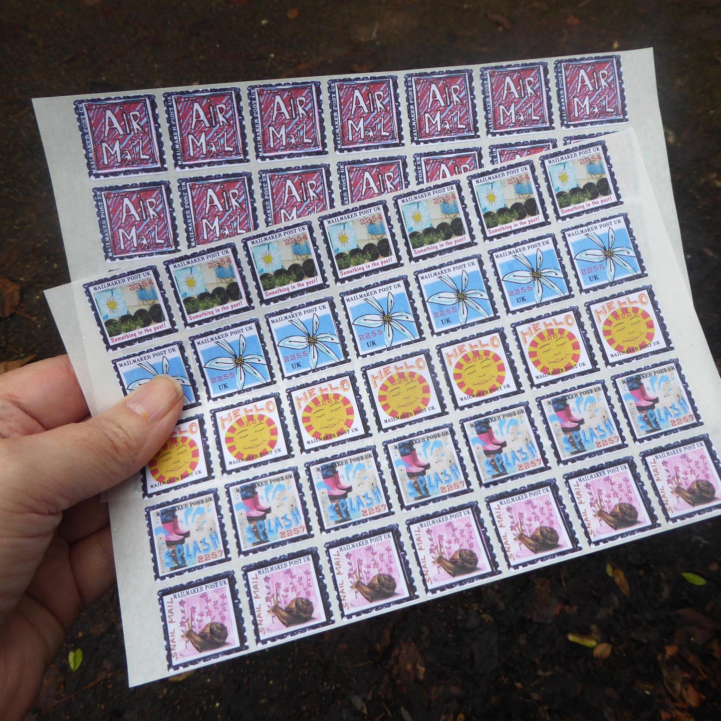Faux Postage Stamps - Air Mail - Cinderella Stamps - Mail Art - Handmade by Norfolk Artist Debbie Osborn
