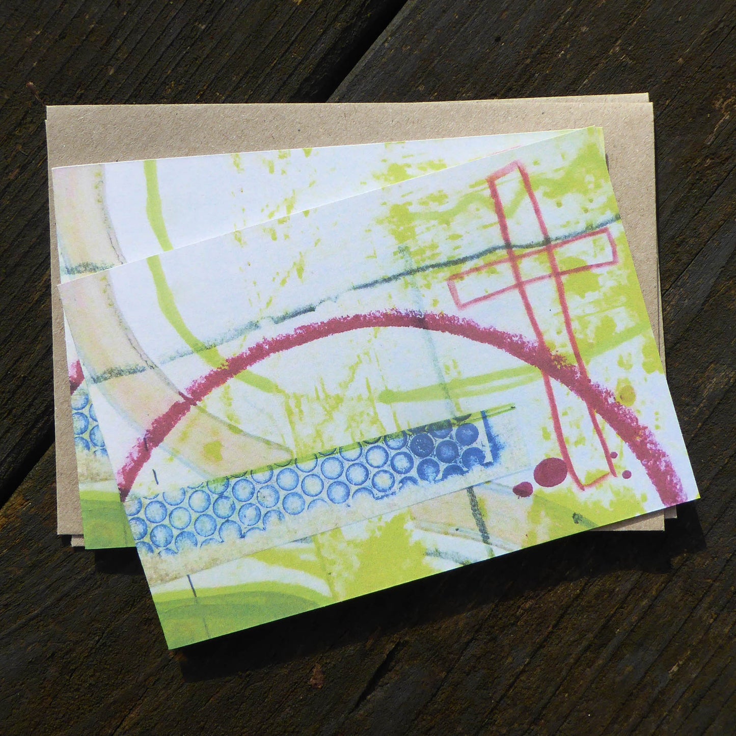 Easter Cards - Yellow - Pack of two - Religious - Cross - reproduction of original Artwork - Egg Design - Recycled - Handmade - by Norfolk based artist Debbie Osborn